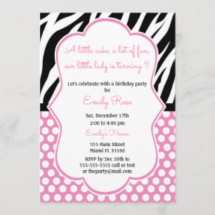 Diva Zebra Pink Girl Birthday Invitation