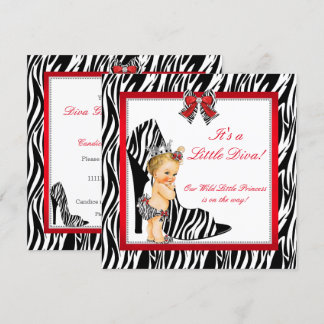 Diva Zebra Princess Girl Baby Shower Blonde Invitation