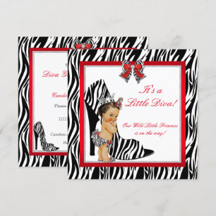 Diva Zebra Princess Girl Baby Shower Brunette Invitation