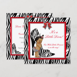 Diva Zebra Princess Girl Baby Shower Ethnic Invitation