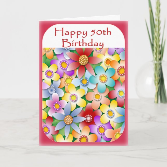 Diva's Flower Power 50th Birthday Card (Front)