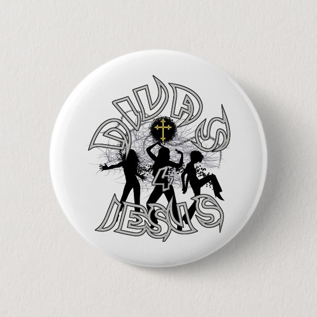 Divas for jesus black and white 2 inch round button (Front)