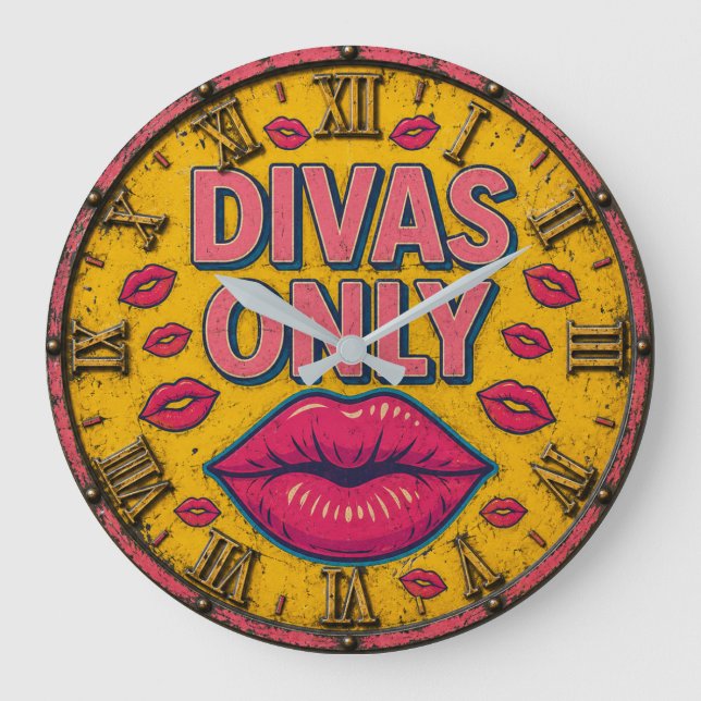 Divas Only Glam Makeup Room Pink Lips Beauty  Large Clock (Front)