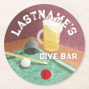 Dive Bar and Pool Table Custom Round Paper Coaster
