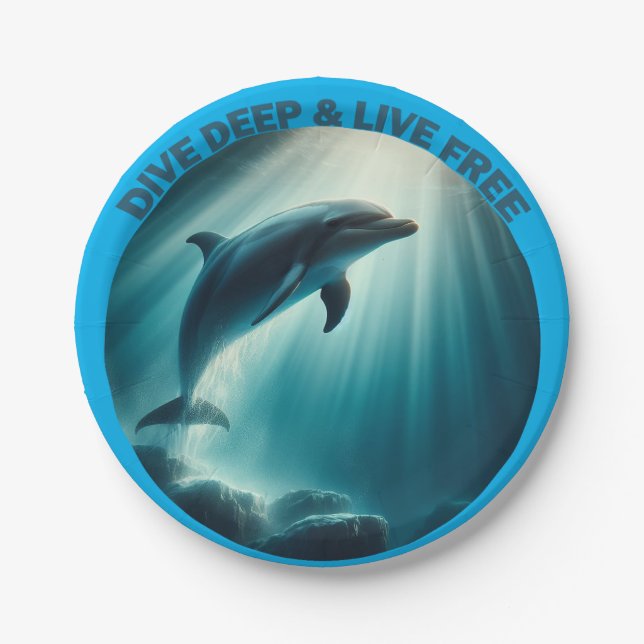 Dive Deep Live Free Dolphin  Paper Plate (Front)