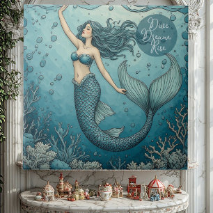Dive Dream Rise Ocean Coral Reef Mermaid Inspiring Tile
