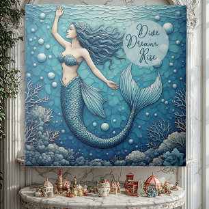 Dive Dream Rise Ocean Mermaid Swimmer Empowerment  Tile