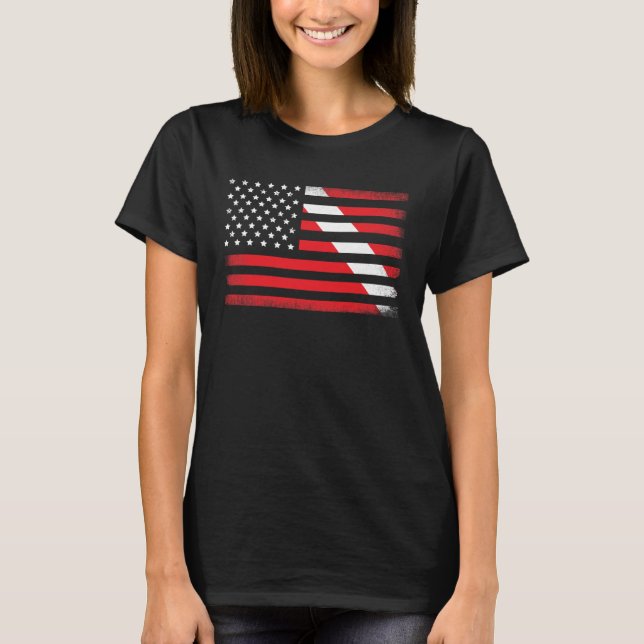Dive Flag Scuba Diving American Flag T-Shirt (Front)