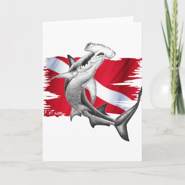 Dive flag with hammerhead shark-diver down card (Front)
