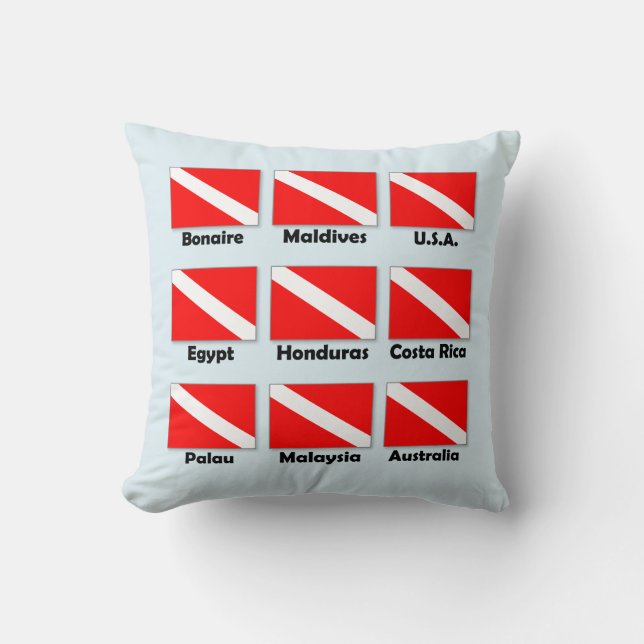 Dive Flags of the World Throw Pillow (Front)