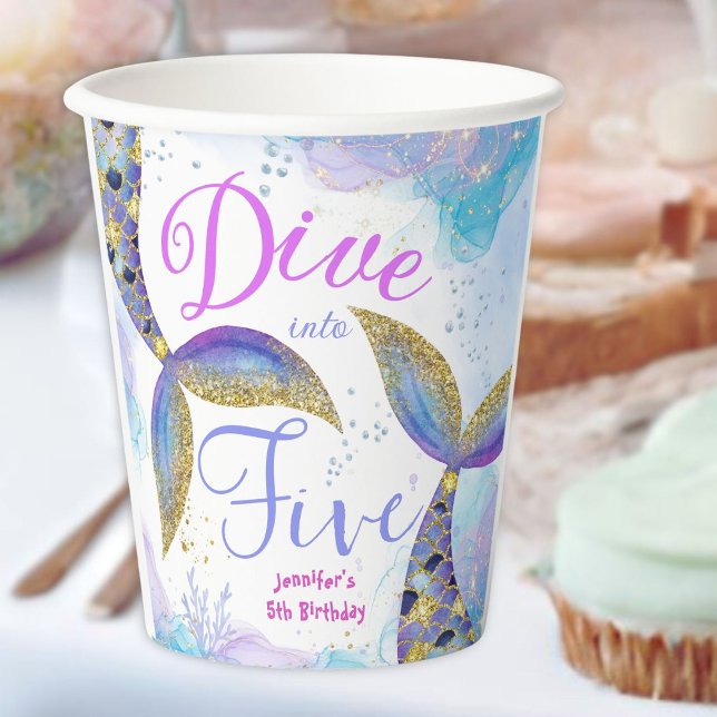 Dive in Five Girls 5th Birthday Paper Cups (Creator Uploaded)