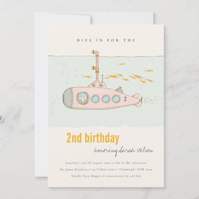 Dive In Undersea Submarine Any Age Birthday Invite (Front)