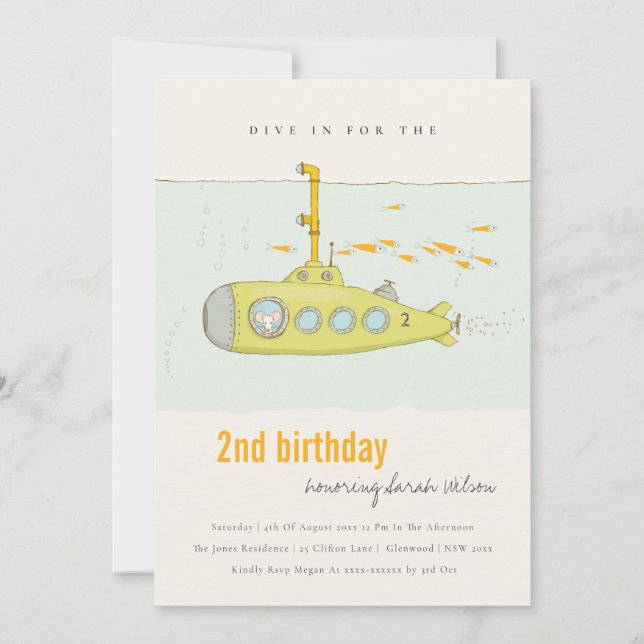 Dive In Undersea Submarine Any Age Birthday Invite (Front)