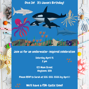 Dive In, We'll have a FIN-tastic time Invitation