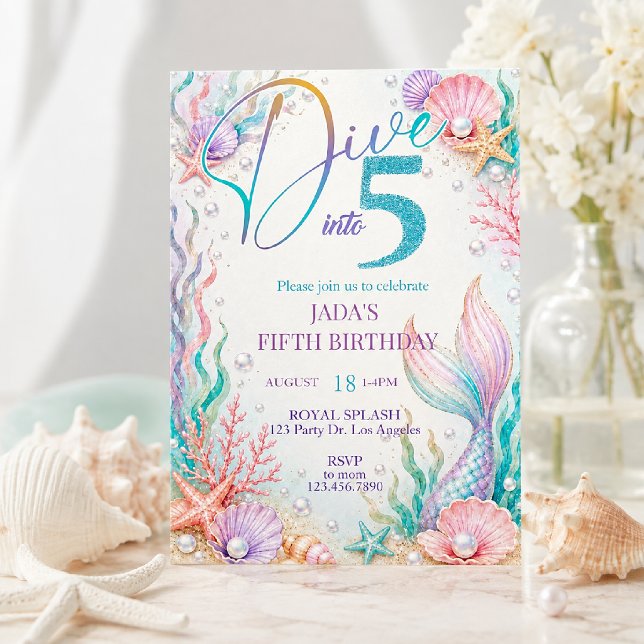 Dive Into 5 Mermaid 5th Birthday Invitation (Creator Uploaded)