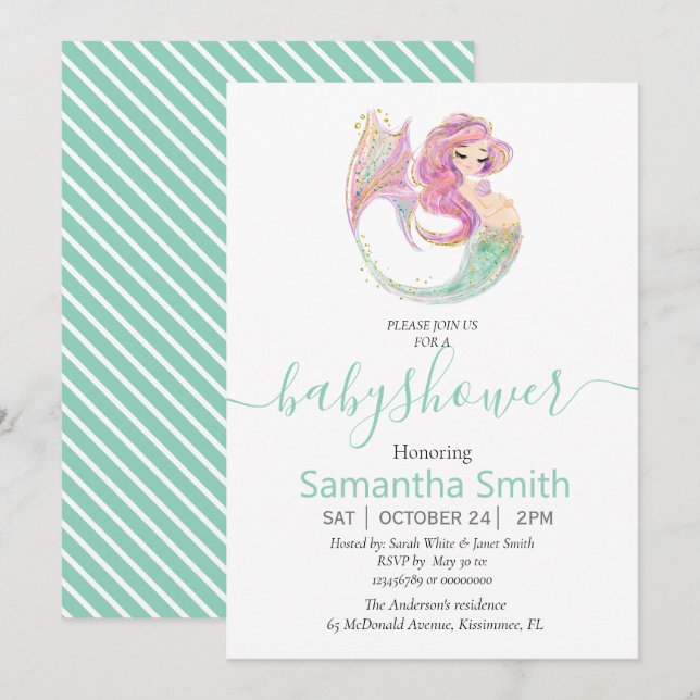 Dive Into a Magical Baby Shower with Our Mermaid Announcement (Front/Back)