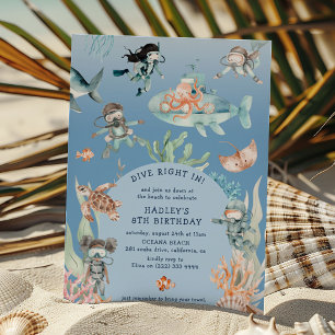 Dive into Adventure Kids Beach Birthday Invitation