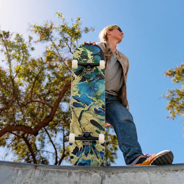 Dive into Artistic Brilliance - Golden Sea Skateboard (Outdoor 1)