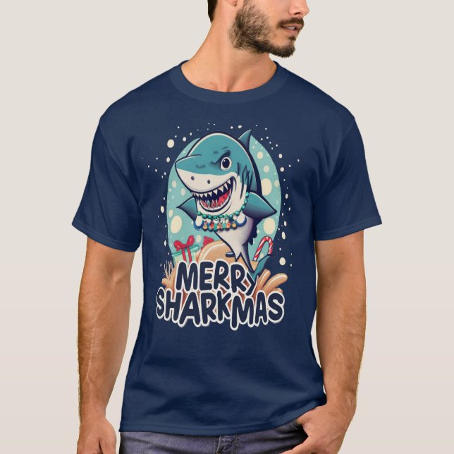 Dive into Festive Fun: Merry Sharkmas Shirt! T-Shirt (Front)
