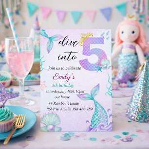 Dive into Five 5th Birthday Mermaid invitation