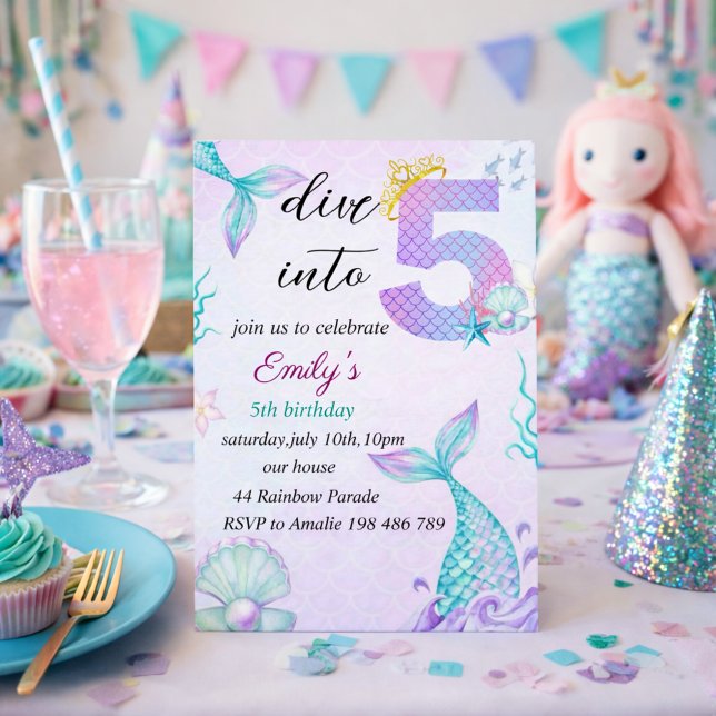 Dive into Five 5th Birthday Mermaid invitation (Creator Uploaded)