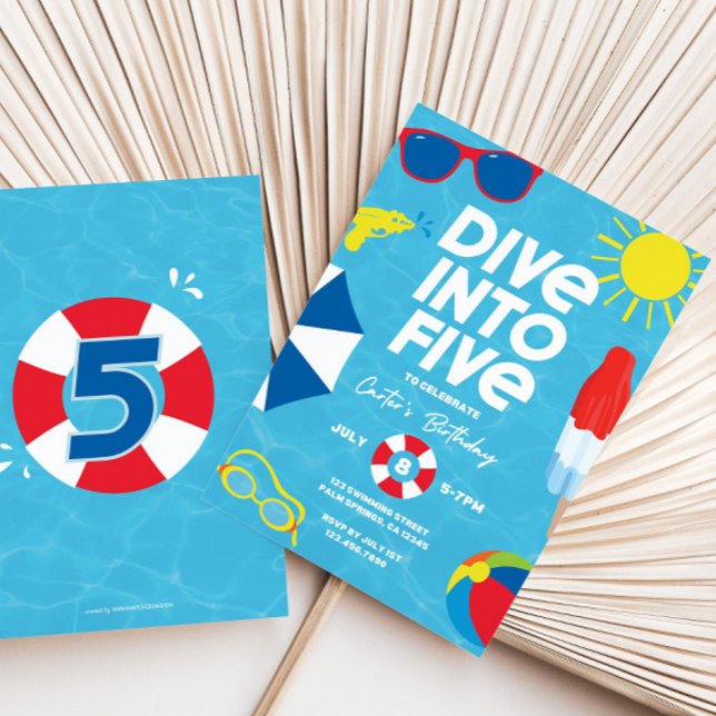 Dive into Five Birthday Invitation, 5th Birthday  Invitation (Creator Uploaded)