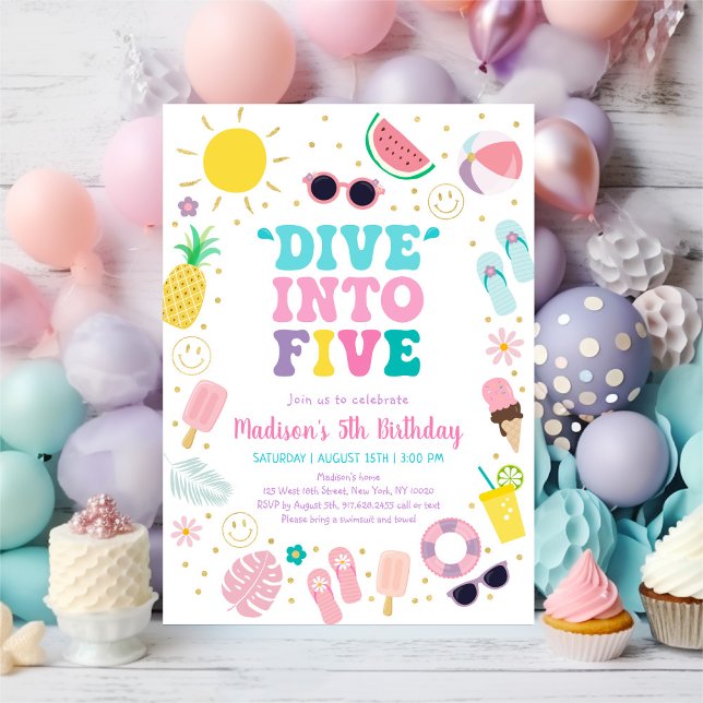 Dive into Five Boho Pool Party 5th Birthday Invitation (Creator Uploaded)