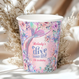 Dive into Five Flower Glitter Mermaid Tail  Paper Cups