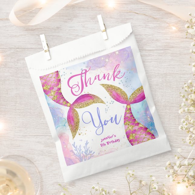 Dive into Five Mermaid 5th Birthday  Favour Bag (Clipped)