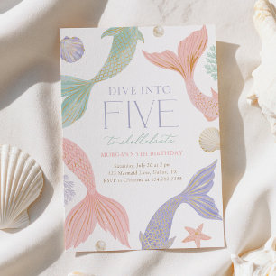 Dive into Five Mermaid 5th Birthday Invitation