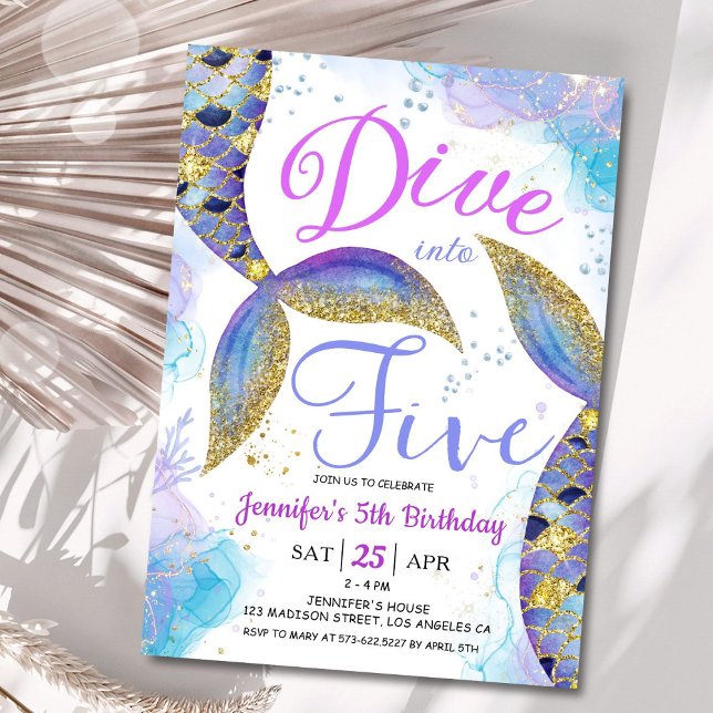 Dive into Five Mermaid 5th Birthday Party Invite (Creator Uploaded)