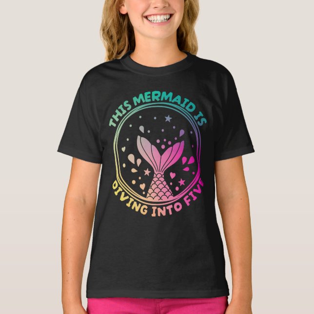 Dive into Five Mermaid 5th Birthday T-Shirt (Front)