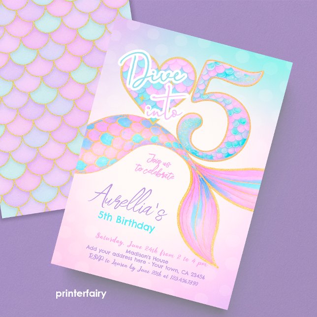 Dive into Five Mermaid Birthday Invitation (Creator Uploaded)