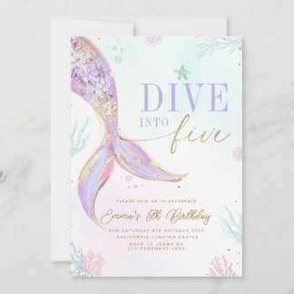Dive into Five Mermaid Birthday Invitation Editabl