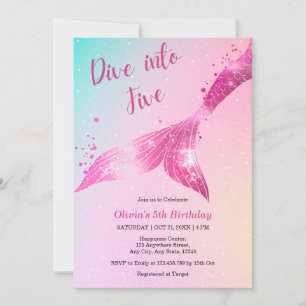 Dive into Five Mermaid Girl 5th Birthday Invitation