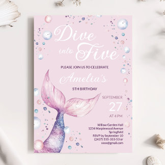 Dive into Five Mermaid Girl Birthday Invitation