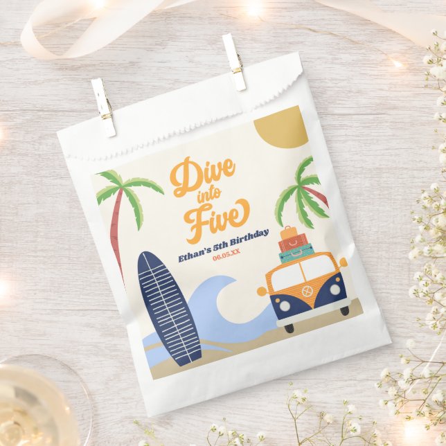 Dive Into Five Surf Blue 5th Birthday Party Favour Bag (Clipped)