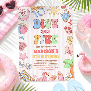 Dive Into Five Tropical Beach 5th Birthday Party Invitation