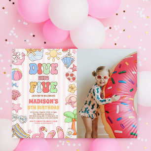 Dive Into Five Tropical Beach 5th Birthday Photo Invitation
