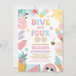 Dive Into Four Tropical Beach 4th Birthday Party Invitation