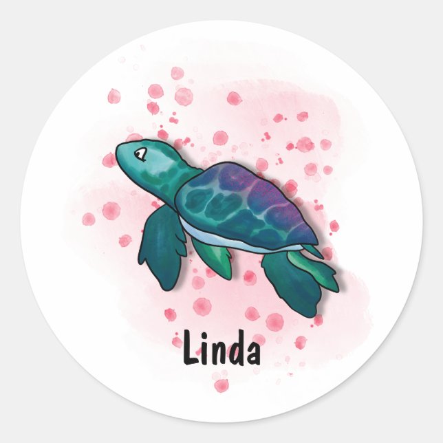 Dive Into Ocean Magic with Turtles! Classic Round Sticker (Front)