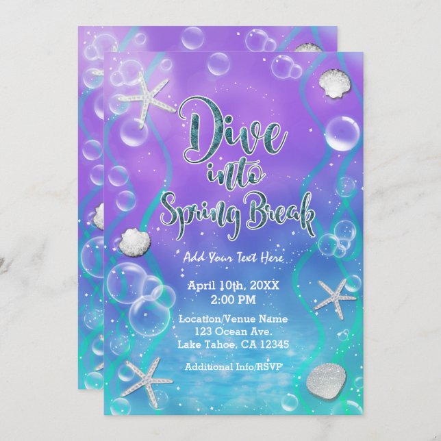 Dive into Spring Break Under The Sea Beach Party Invitation (Front/Back)