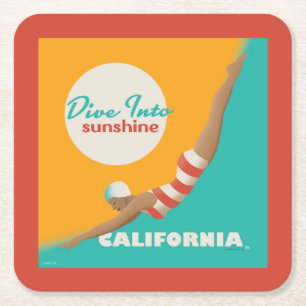 Dive Into Sunshine   California Square Paper Coaster