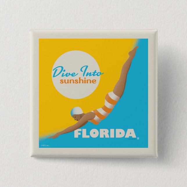 Dive Into Sunshine | Florida 2 Inch Square Button (Front)