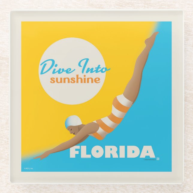 Dive Into Sunshine | Florida Glass Coaster (Front)