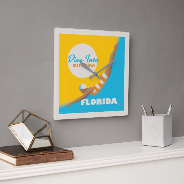 Dive Into Sunshine | Florida Square Wall Clock (Office)