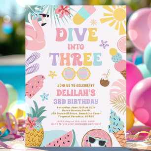 Dive Into Three Tropical Beach 3rd Birthday Party Invitation