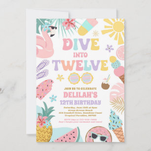 Dive Into Twelve Tropical Beach 12th Birthday Invitation