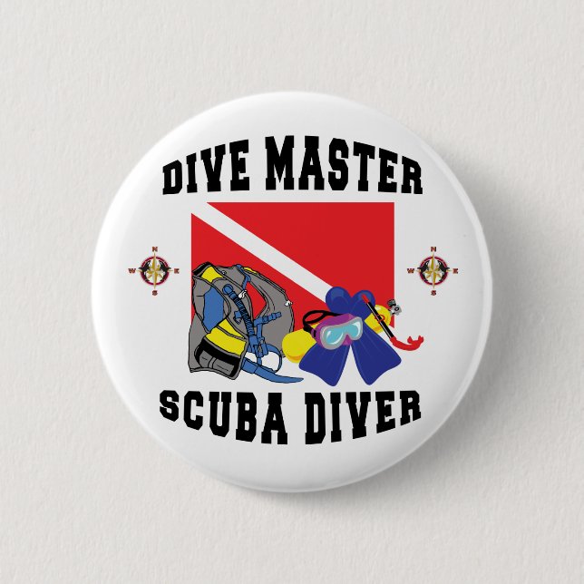 Dive Master SCUBA Diver 2 Inch Round Button (Front)