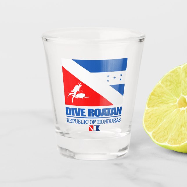 Dive Roatan (sq) Shot Glass (Front)